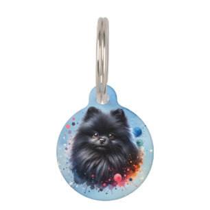 Schwarze Pomeranian-Wasserfarbenillustration Haustiermarke