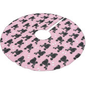 Schwarze Poodles und Bows Muster Pink Polyester Weihnachtsbaumdecke (Schrägansicht)