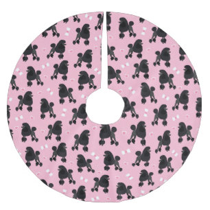 Schwarze Poodles und Bows Muster Pink Polyester Weihnachtsbaumdecke