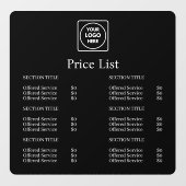 Schwarze Preisliste | Benutzerdefiniertes Firmenlo Fensteraufkleber (Blatt)
