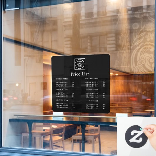 Schwarze Preisliste | Benutzerdefiniertes Firmenlo Fensteraufkleber (Café-Fenster)