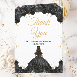 Schwarze Prinzessin Floral Quinceañera Dankeskarte