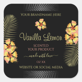 Schwarze Produktmarken Gelb-Rosa-Hawaiianische Blu Quadratischer Aufkleber