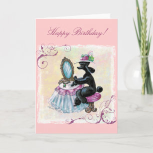 Schwarze Pudel-Boudoir-Retro-Kunst-Geburtstagskart Karte