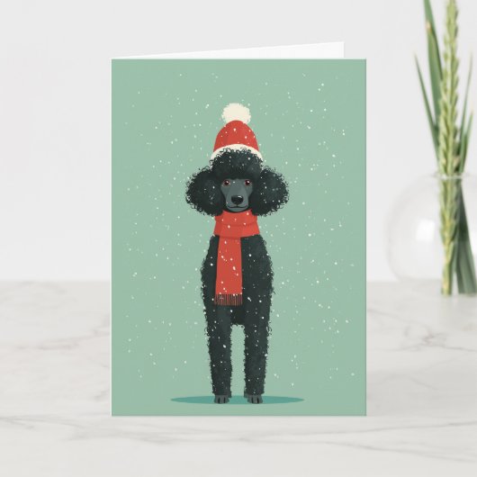 Schwarze Pudel-Weihnachtsgrüße Karte (Vorderseite)
