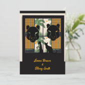 Schwarze Puma Maske Hauskatze Liebe Hochzeit Einladung (Stehend Vorderseite)