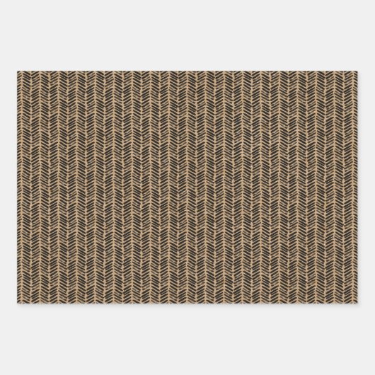 Schwarze Punkt Zickzack Streifen Imitate Braun Kra Geschenkpapier Set (Vorderseite)