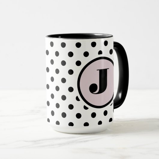 Schwarze Punkte benutzerdefinierte Monogramm Tasse (VorderseiteRechts)