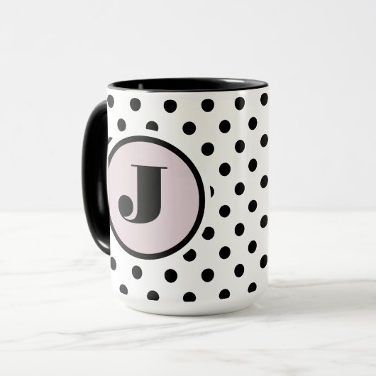 Schwarze Punkte benutzerdefinierte Monogramm Tasse (Vorderseite Links)