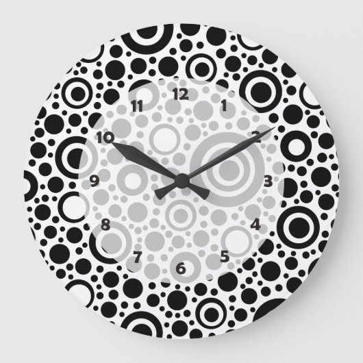 Schwarze Punkte & Kreismuster + Ihr Text & Hinterg Große Wanduhr (Vorderseite)