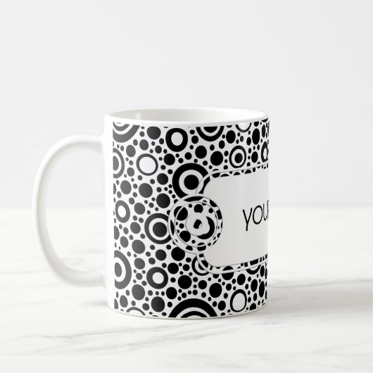 Schwarze Punkte & Kreismuster + Ihr Text & Hinterg Kaffeetasse (Links)