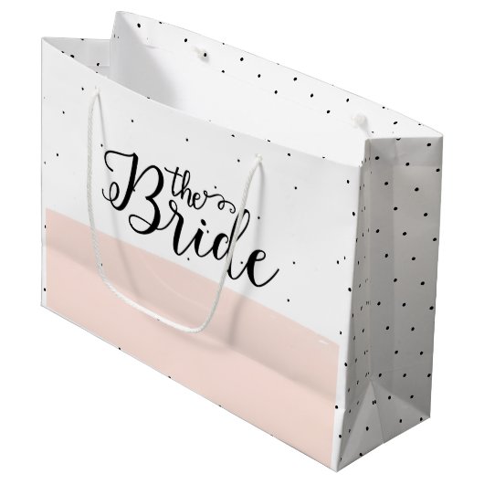 Schwarze Punkte Muster rosa Streifen Große Geschenktüte (Vorderseite Schrägansicht)