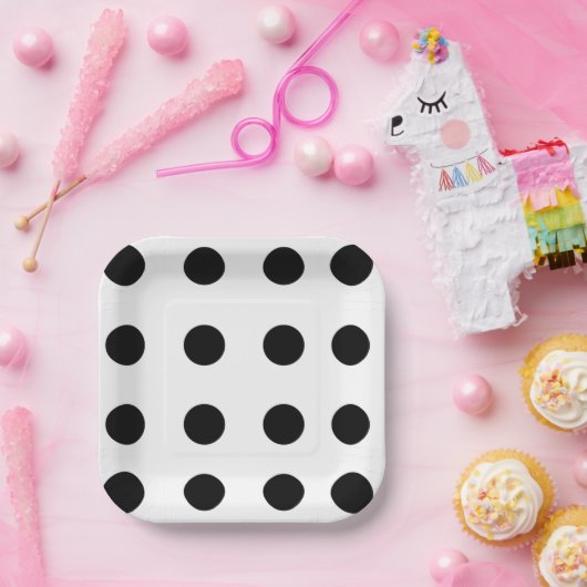 Schwarze Punkte Pappteller (Party)