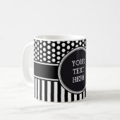 Schwarze Punkte & Streifen Gitter + Ihr Backgr. & Kaffeetasse (Vorderseite Links)