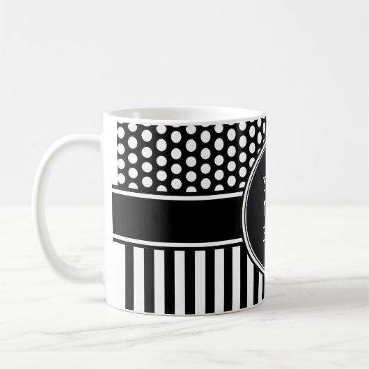 Schwarze Punkte & Streifen Gitter + Ihr Backgr. & Kaffeetasse (Links)