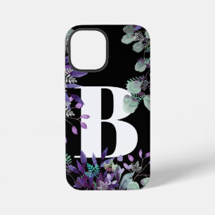 SCHWARZE PURPURN FLORALE TYPOGRAPHIE BENUTZERDEFIN iPhone 12 MINI HÜLLE