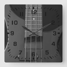 Schwarze quadratische Zahlen auf Bass-Gitarre Wanduhr