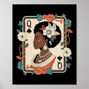 Schwarze Queen-Pokerkarte Schwarzer Geschichtsmona Poster