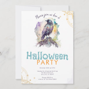 Schwarze Raben Gold- und Pastell-Halloween-Party Einladung