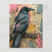 Schwarze Raben Mixed Media Collage Postkarte (Vorderseite)