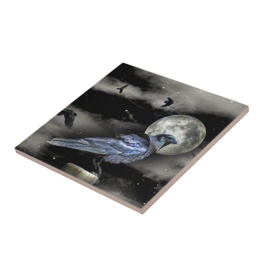 Schwarze Raben oder Krähen in der Nachts-Kunst Fliese (Seite)