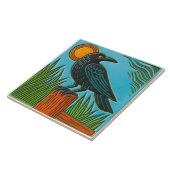 Schwarze Raben-Vogel-Kachel Fliese (Seite)