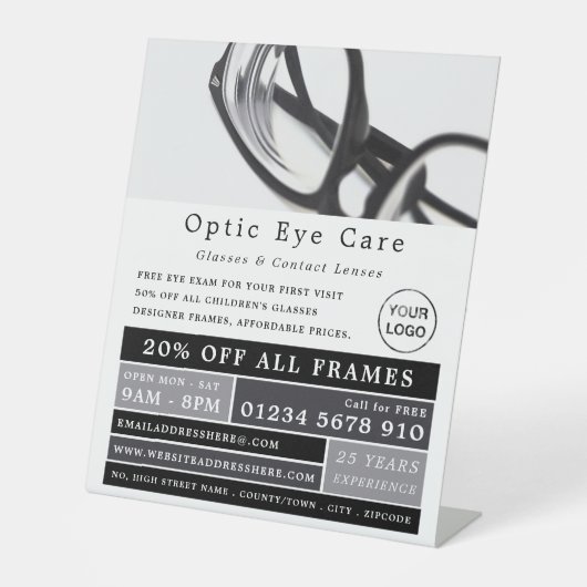Schwarze Rahmen, Optiker, Techniker Sockelschild (Vorderseite)