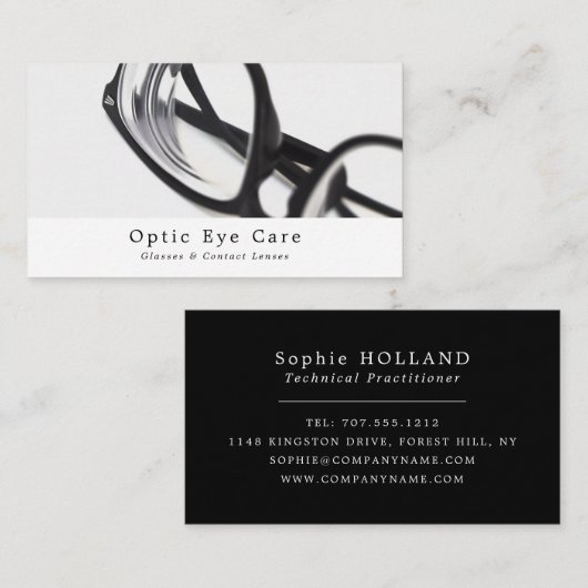 Schwarze Rahmen, Optiker, Techniker Visitenkarte (Vorne/Hinten)