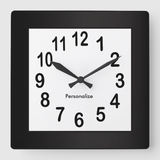 Schwarze Rahmen und Zahlen | DIY Hintergrundfarbe Quadratische Wanduhr (Vorderseite)