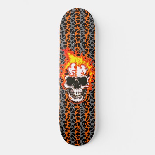 Schwarze Random Skulls Orange Stripes flammender S Skateboard (Vorderseite)