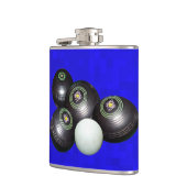 Schwarze Rasenschalen auf blau, Flachmann (Links)