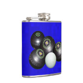 Schwarze Rasenschalen auf blau, Flachmann (Rechts)