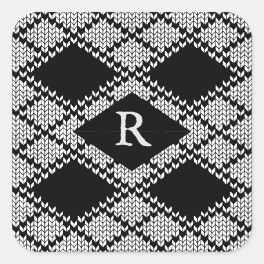 SCHWARZE RAUTE STRICK Große Quadrat Sticker + Ursp (Vorderseite)