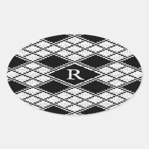SCHWARZE RAUTE STRICK Oval Stickers + Ursprünglich