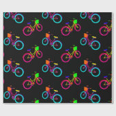 Schwarze Regenbogenbikes farbenfrohe Fahrräder Geschenkpapier (Flach)