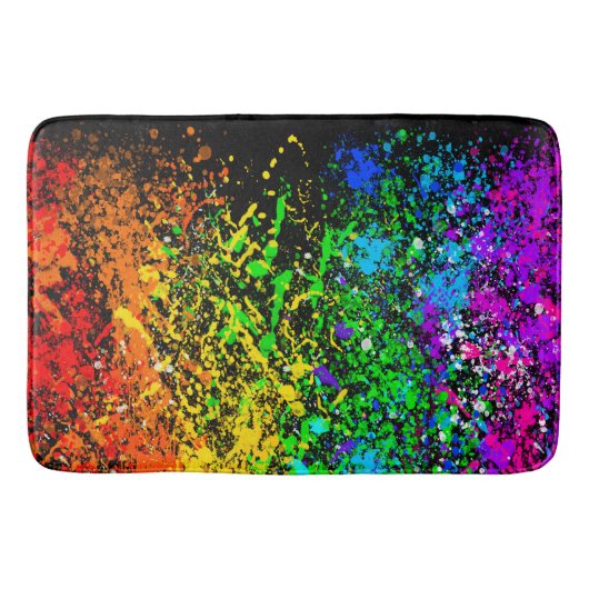 Schwarze Regenbogenfarbe Farbklecks Bunt Badematte (Vorderseite)