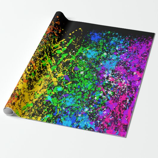 Schwarze Regenbogenfarbe Farbspritzer Bunt Geschenkpapier (Ungerollt)