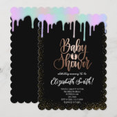 Schwarze, regenbogenfarbene Sterne Babydusche Einladung (Vorne/Hinten)