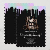 Schwarze, regenbogenfarbene Sterne Kinderdusche Ei Einladung (Vorne/Hinten)