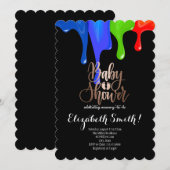 Schwarze, regenbogenfarbene Sterne Kinderdusche Ei Einladung (Vorne/Hinten)