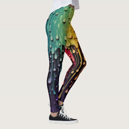 Schwarze Regenbogenwassertropfen Leggings (Rechts)