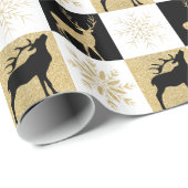 Schwarze Rentierschneeflocken aus Gold-Glitzer gep Geschenkpapier (Rolleneckpunkt)