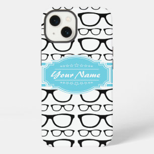 Schwarze Retro-Geek-Brille Aqua personalisierter N iPhone Hülle