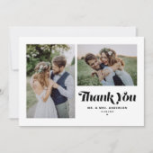 Schwarze Retro-Kalligrafie - Zwei-Foto-Hochzeit Dankeskarte (Vorderseite)