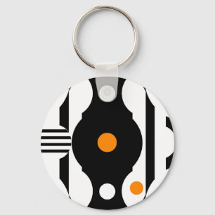 Schwarze Retro-Mod-Geometrie in Orange Schlüsselanhänger
