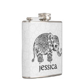 Schwarze Retro Paisley Elephant Illustration Flachmann (Rechts)