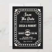 Schwarze Retro-Spaß-Hochzeit Save The Date (Vorderseite)