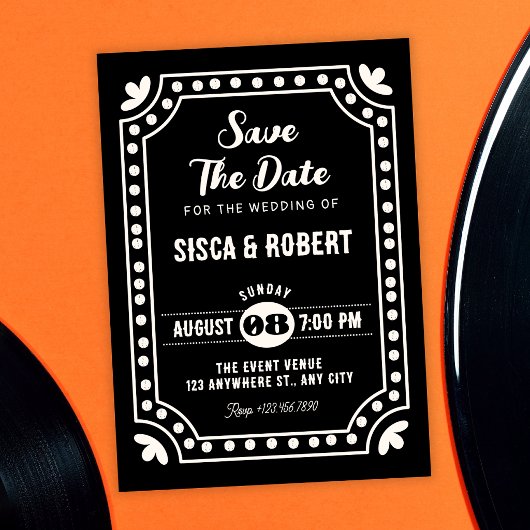 Schwarze Retro-Spaß-Hochzeit Save The Date