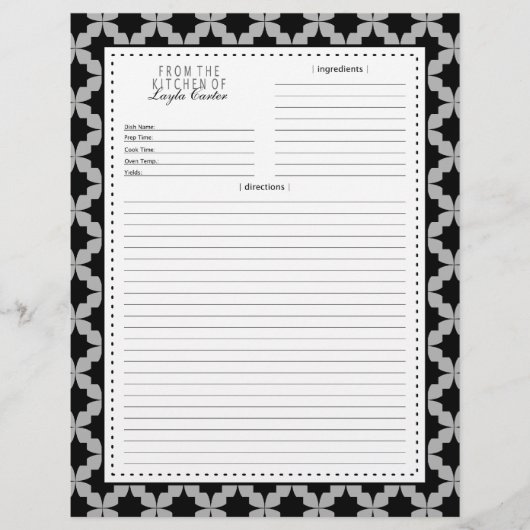 Schwarze Retro-Star-Rezept-Seite (Vorderseite)