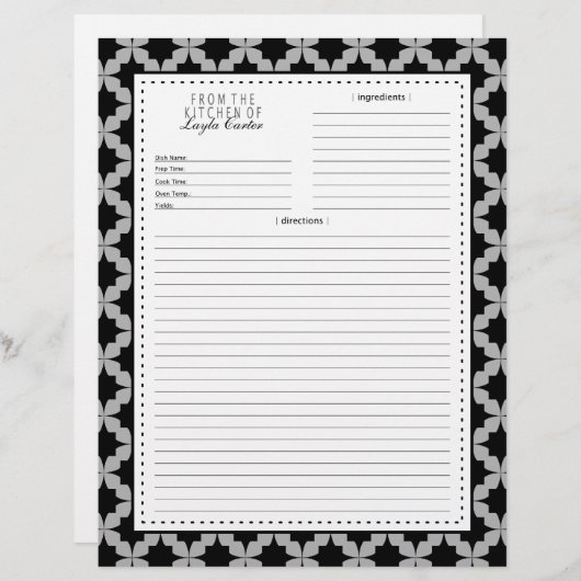 Schwarze Retro-Star-Rezept-Seite (Vorne/Hinten)